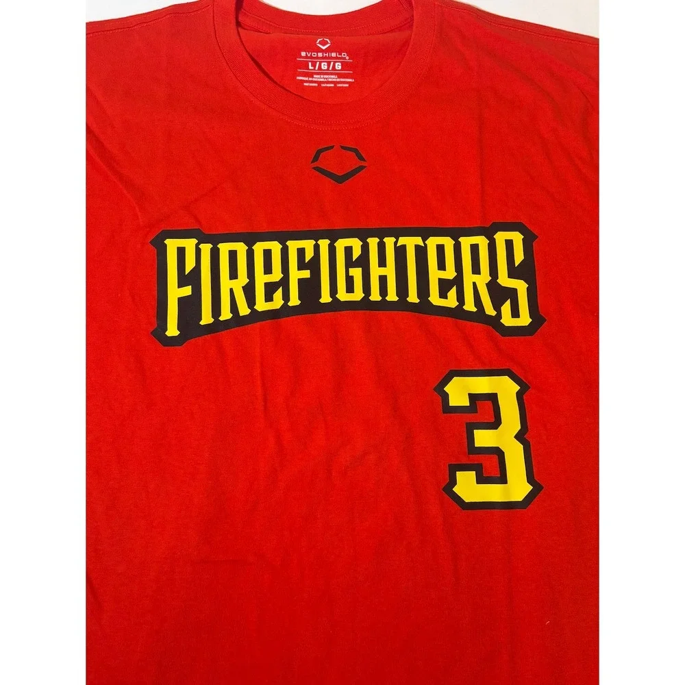 Savannah Bananas 'FIREFIGHTERS' #3 Evoshield T-Shirt | Red | NWT | Large
